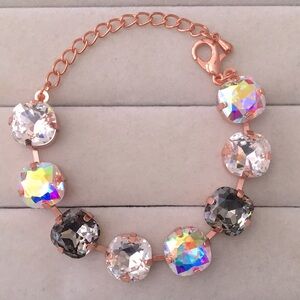 Black Diamond + Aurora Borealis Rose Gold Cushion Cut Crystal Tennis Bracelet